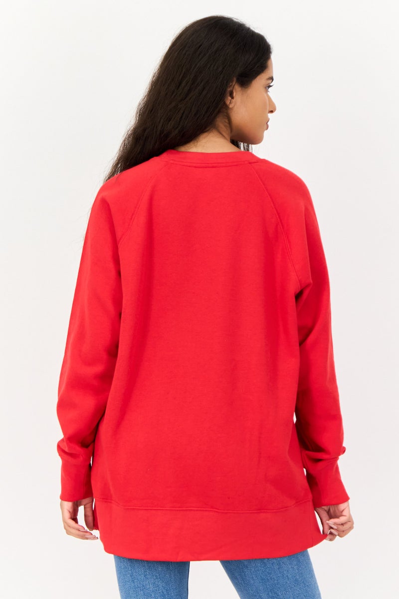 Style&Co Women Round Neck Graphic Print Long Sleeve Sweatshirts, Red - Image 2